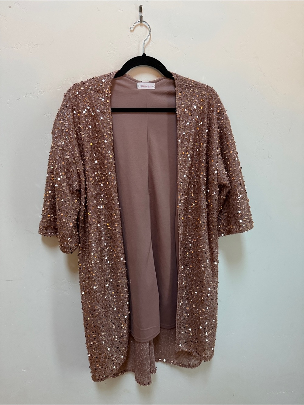 Sequin Kimono Robe in Mauve Blush